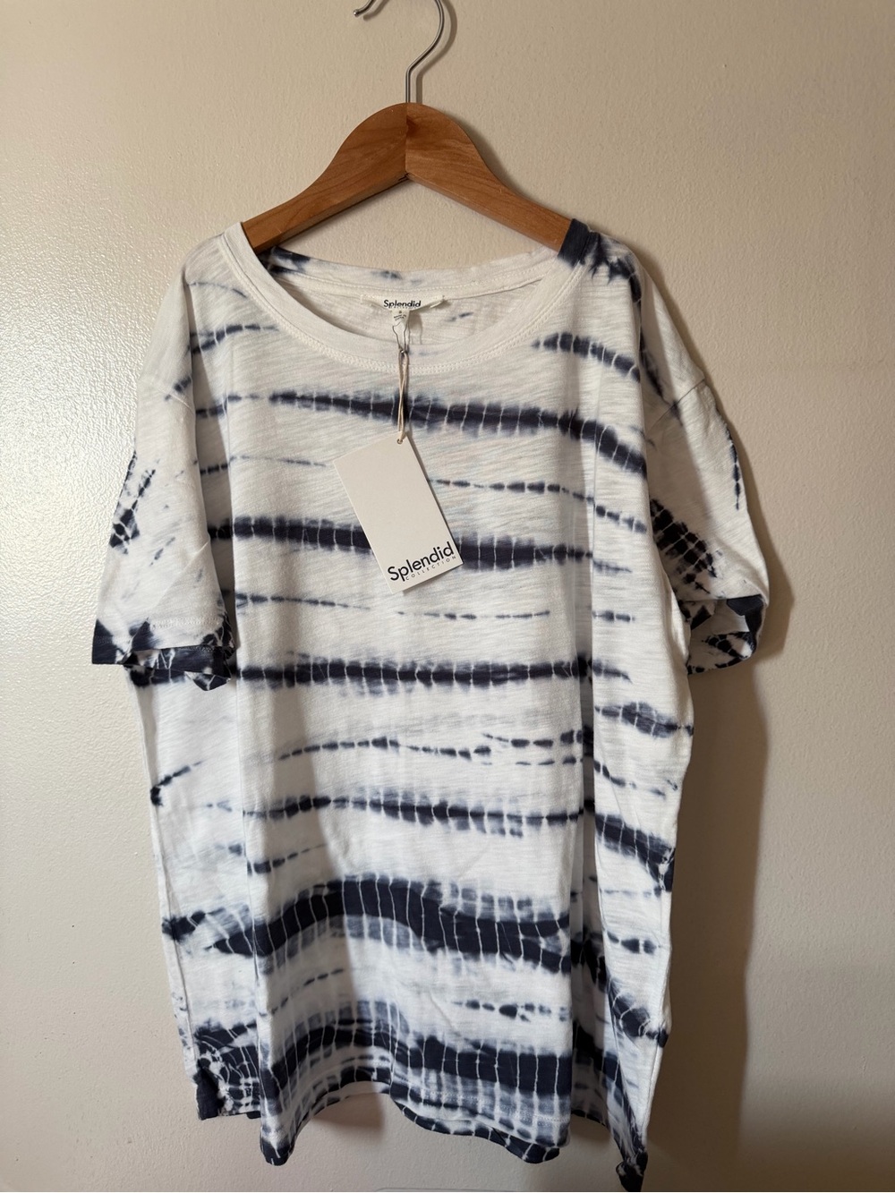 Splendid Women’s Navy and White Tie-Dye Short Sleeve Tee